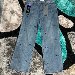 Stylish Blue Denim Jeans with Black Accents